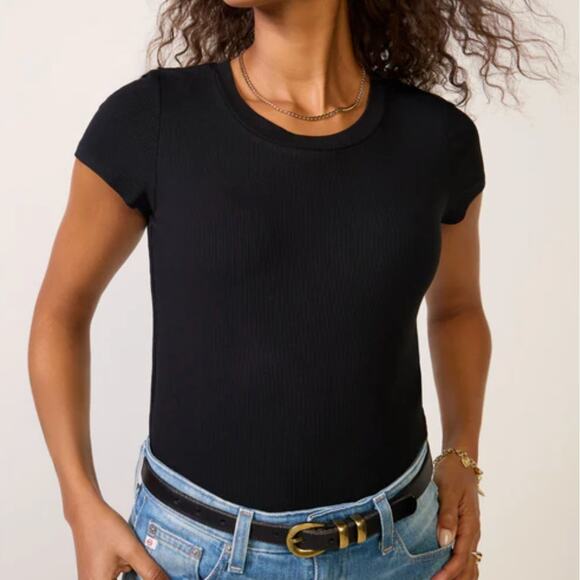 LNA Evereve Harrison Black Double Layer Crew Neck Short Sleeve Tee L - Picture 2 of 8